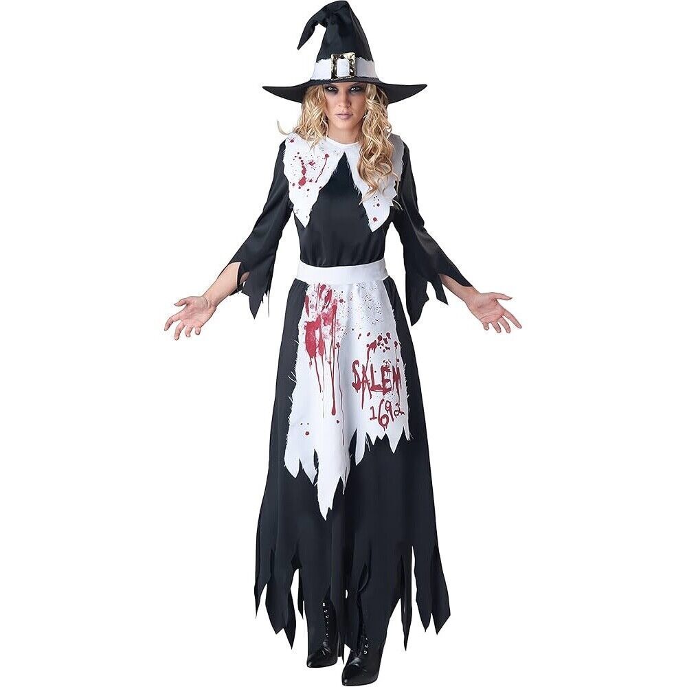 Women's Black and White Witch Costume with Hat